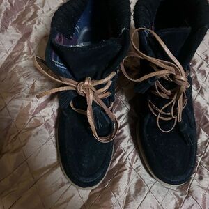 Women’s black Suede Lace-Up Ankle Boots with Tan Laces